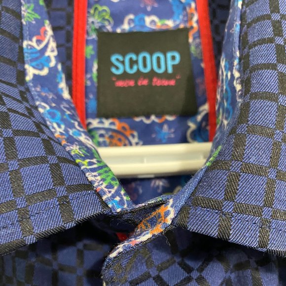 Scoop Shirt Men's Long Sleeve Large Blue Button- Up  Foral Flip Cuff. ( 11 A ) - Picture 5 of 6